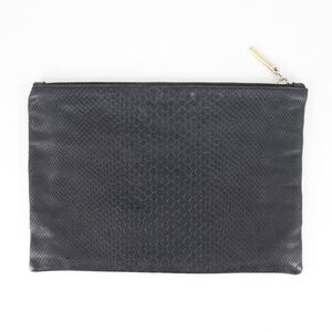 Linea Pelle LA Clutch Handbag Women Small Black Leather Snakeskin Embossed Bag